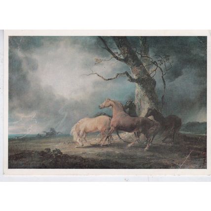 Sawry Gilpin Horses in a Thunderstorm Postcard unused creased