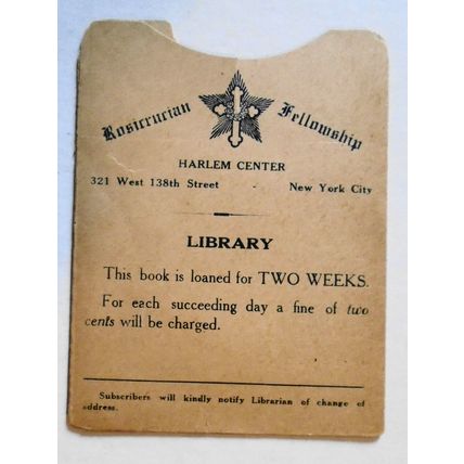 Rosicrucian Anthroposophic League Harlem Center Bookplate/Library pocket, 1920s