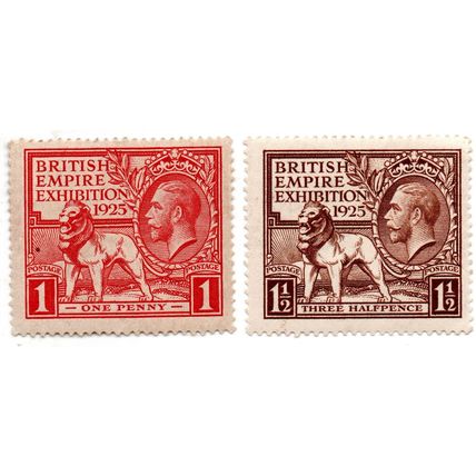 KING GEORGE V PAIR BRITISH EMPIRE EXHIBITION STAMPS 1925 MINT HINGED