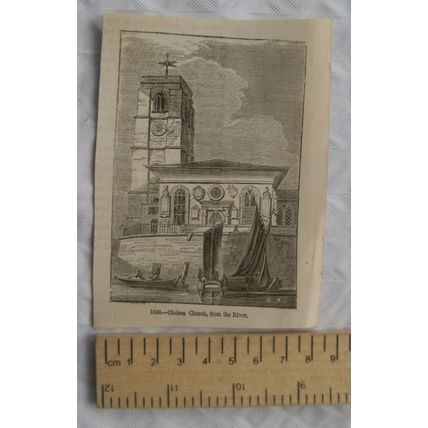 1860s engraving - Chelsea Church from the River