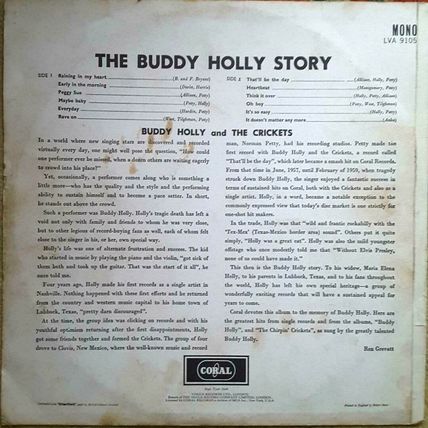 BUDDY HOLLY - THE BUDDY HOLLY STORY, UK, Coral, Album, LVA 9105, '60's