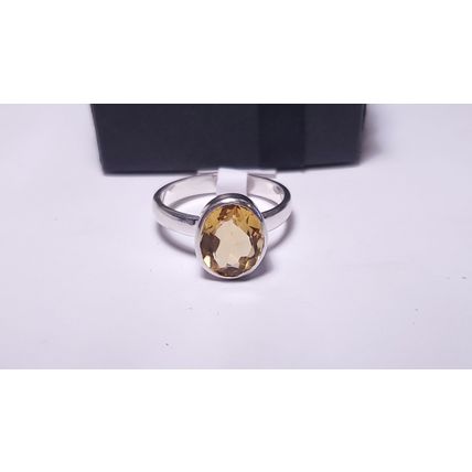 Estate 2.25ct Oval Citrine simple Bezel Sterling Silver 3mm band Ring #22191