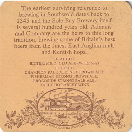 BEER MAT - ADNAMS BREWERY - WE SERVE THE BEST - (Cat No 012) - (1982)