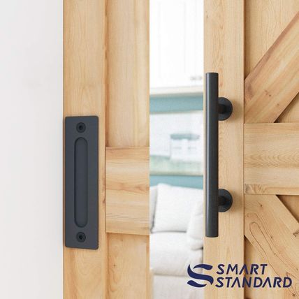 SMARTSTANDARD 6.8 FT Heavy Duty Sturdy Sliding Barn Door Hardware Kit, Black, (W