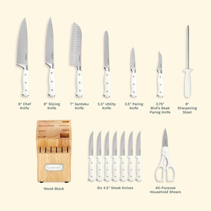 Cuisinart 15-Piece Knife Set with Block, High Carbon Stainless Steel, Forged Tri