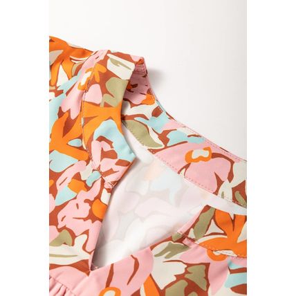 Multicolour Floral Tiered Ruffled Short Sleeve Blouse