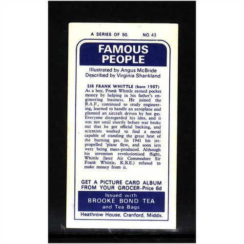 Brook Bond Famous People Sir Frank Whittle Card No 43 Mint