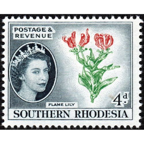 Southern Rhodesia QEII 1953 4d Flame Lily Unmounted Mint NHM SG 82 stamp flower