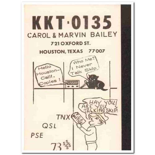 kkt-0135 marvin bailey houston tx 1960s cb radio qsl vintage postcard