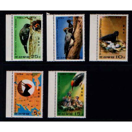 KOREA 1978 BIRDS WOODPECKERS SG 1777 /1781 SET 5 VALS UM MINT