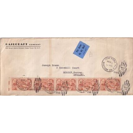 United States 1948 Haircraft Co.New York NY-Morden UK Cover Madison Sq cancel