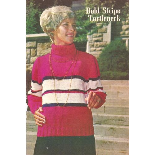 Yarn Knit Sweater Pattern Bold Stripe Turtleneck