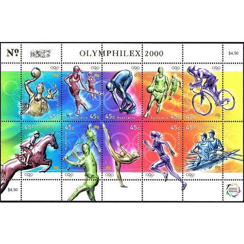 Australia 2000 Olympic Sports Sheetlet ~ OLYMPHILEX 2000 (in gold) VFMNH