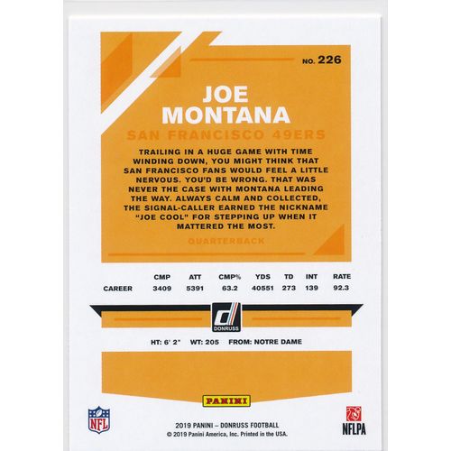 2019 Donruss Football Base 226 Joe Montana San Francisco 49ers
