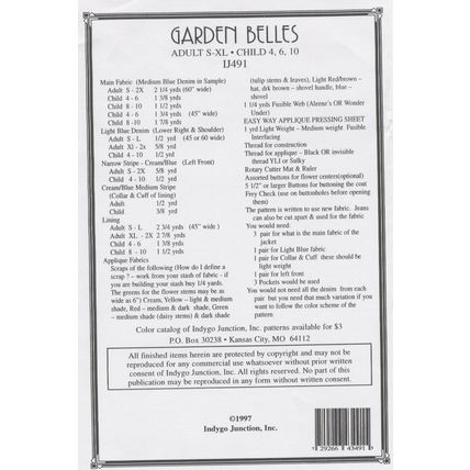 Garden Belles Pieced Denim Jacket Pattern Adult S -XL Children 4 6 10 Sewing