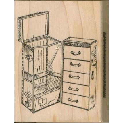 BLOCKHEADS 2" X 2 7/8" Mounted Wooden Rubber Stamp, TRAVEL TRUNK