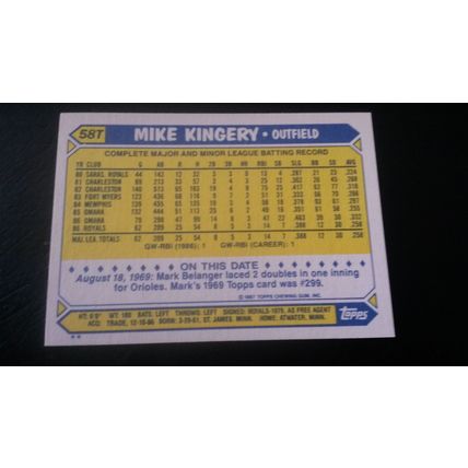 1987 Topps Traded Card # 058T Mike Kingery Excellent-Mint (6) Seattle Mariners