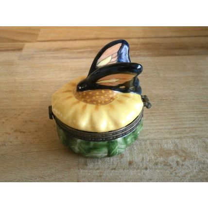 Butterfly & Sunflower Ceramic Trinket Pot / Pill Box