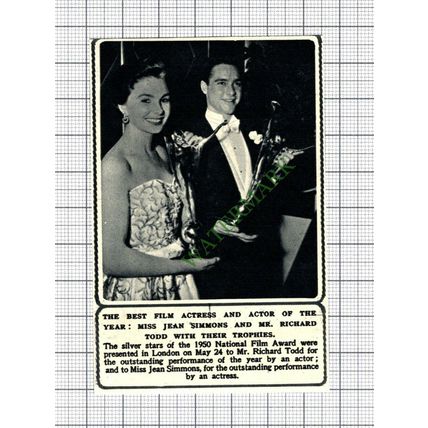Miss Jean Simmons Mr Richard Todd Actor Awards - 1950 Cutting