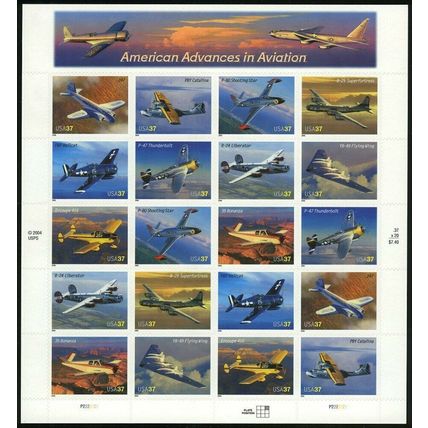 Advances in Aviation Sheet of Twenty 37 Cent Postage Stamps Scott 3916-24