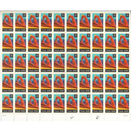 Utah 1896 Statehood Sheet of Fifty 32 Cent Postage Stamps Scott 3024