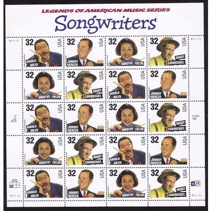 1999 32¢ Songwriters Sheet of 20 Stamps Scott 3103a - Stuart Katz