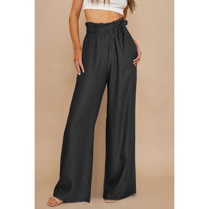 Black High Waist Pocketed Wide Leg Tencel Jeans