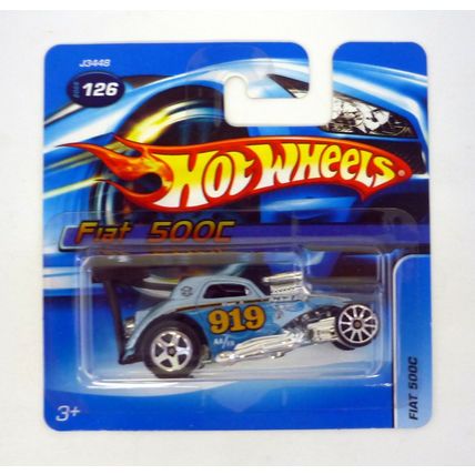 Hot Wheels Fiat 500C #126 Blue Die-Cast Car Short Card 2006