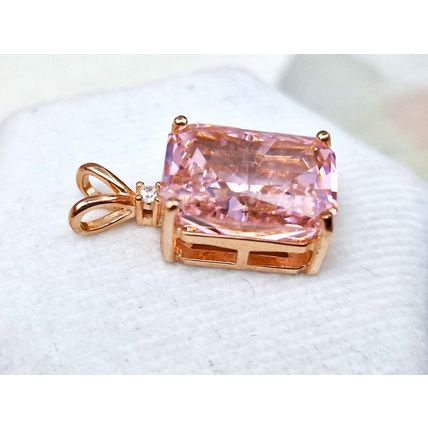 8ct Pink Cubic Zirconia Radiant Cut Pendant 14k Rose Gold Overlay 925 Silver