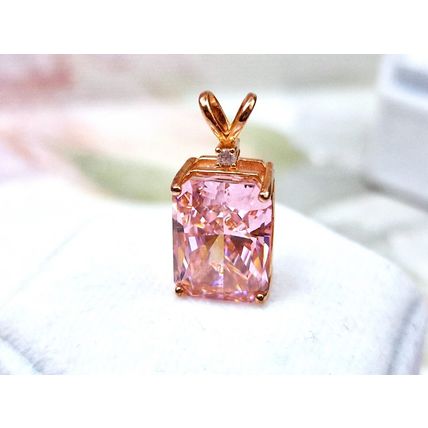 8ct Pink Cubic Zirconia Radiant Cut Pendant 14k Rose Gold Overlay 925 Silver