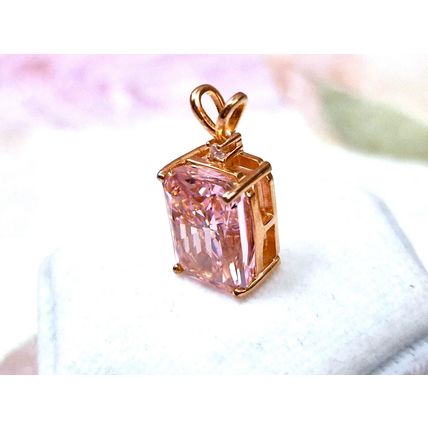 8ct Pink Cubic Zirconia Radiant Cut Pendant 14k Rose Gold Overlay 925 Silver