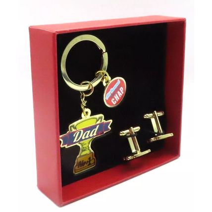Worlds Greatest Dad Keyring & Cufflinks Trophy Shaped Set Fathers Day Gift