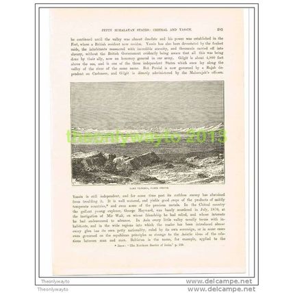 LAKE VICTORIA, PAMIR STEPPE, AFGANISTAN & TAJIKISTAN, Book Illustration c1890