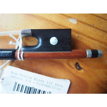 Violin Bow 3/4 Size, Genuine Pernambuco round stick, Ebony Frog, silver lapping