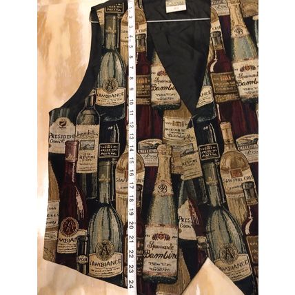 VTG YK "York" Mens Vest Multicolor XL French Wine Bottle Tapestry - Button Front