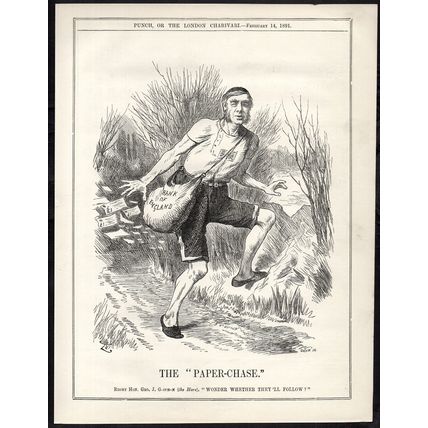 PAPER-CHASE 1891 Sir John Tenniel - George Joachim Goschen PUNCH CARTOON PAGE
