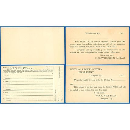 UX33 Postal Cards 1 Mint, 3 Preprinted, NY Sm. & Lg., (2) Louisville, CV $21.25
