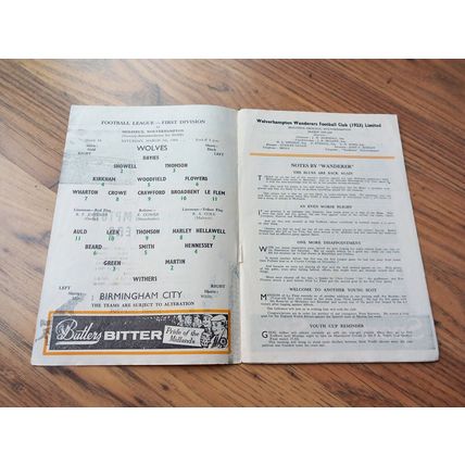 1963/64 Wolverhampton Wanderers / Wolves vs Birmingham City **FREE P&P**