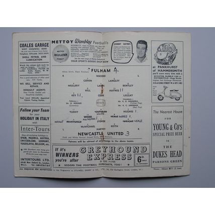 FULHAM v NEWCASTLE UNITED Div1 31/08/1960