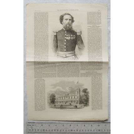 1863 engraving General Pezet, Pump-room Leamington + article riots in NY