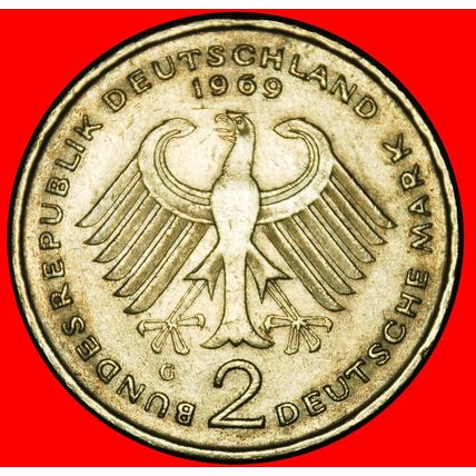 Ⰶ ADENAUER (1876-1967): GERMANY★2 MARKS 1969G I+A+r1! BADEN★LOW START★NO RESERVE