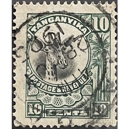 Tanganyika KGV 1922 10c Green & Black Used #3 SG 75 Giraffe stamp king George