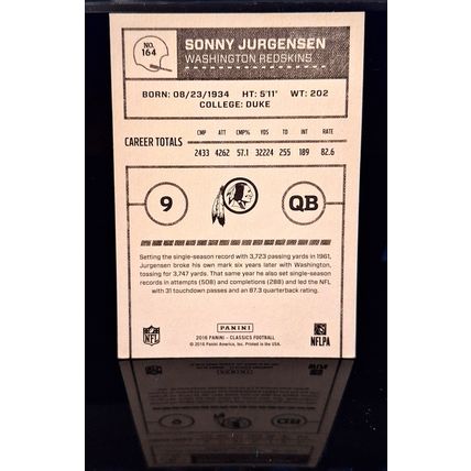 SONNY JURGENSEN 2016 CLASSICS LEGENDS FOOTBALL CARD #164