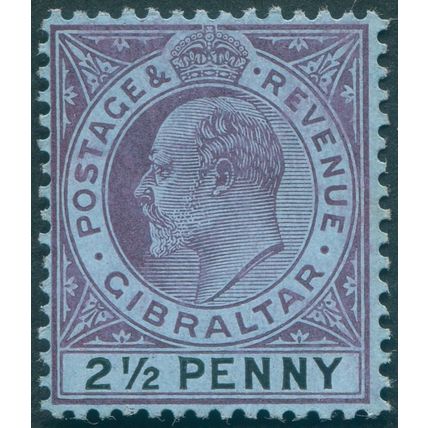 Gibraltar 1907 2½d. purple & black on blue SG59 unused