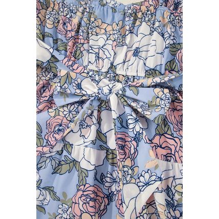 Sky Blue Floral Tiered Patchwork Spaghetti Strap Vacation Dress