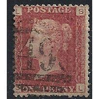 1858 SG43 1d Red Plate 145 Good/Fine Used Check Letters "SL".