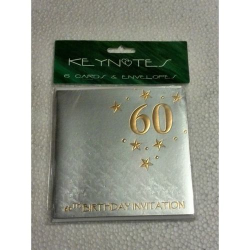 60th Birthday Invitation Cards + Envelopes - pack of 6