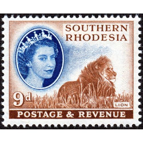 Southern Rhodesia QEII 1953 9d Blue & Brown Unmounted Mint NHM SG 85 stamp lion