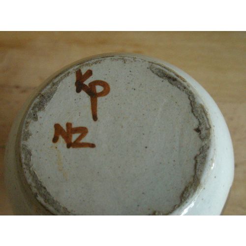 New Zealand Hand Painted Studio Pottery Stoneware Bud Vase - Marked KP