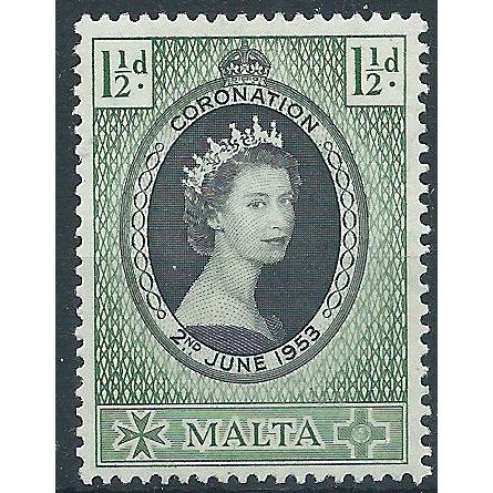 Malta 1953 SG261 1 1/2d Black & Deep Yellow-Green Coronation Mounted Mint..